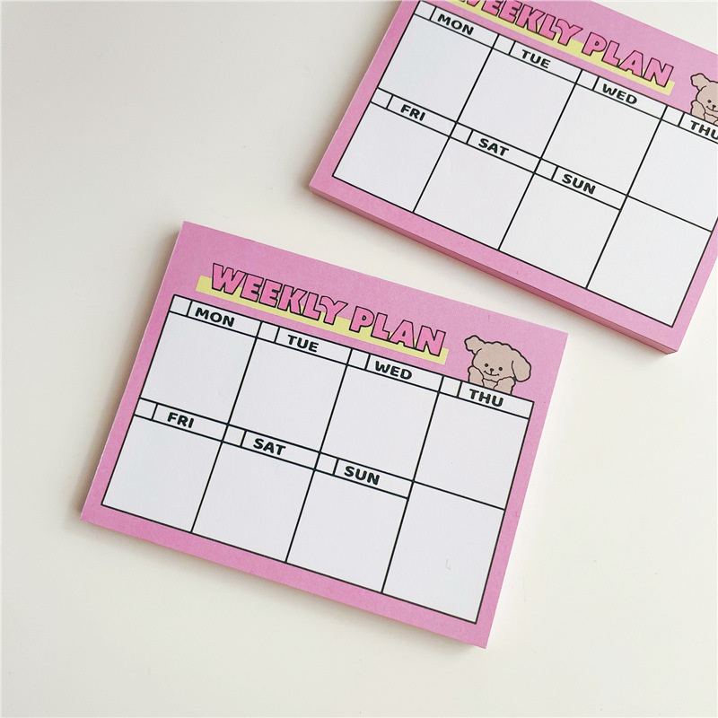 Meal Plan Notepad - Dessin animé mignon chiot rose Plan